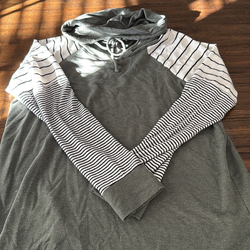 Striped Gray and White Cowl Neck top